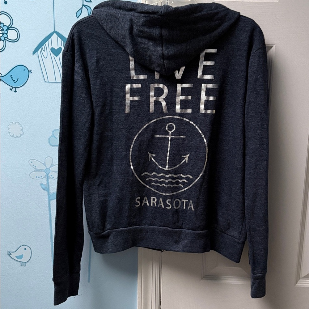 Ocean Drive Live Free Sarasota Navy Blue Fleece Zip-Up Hoodie Women's Size S !